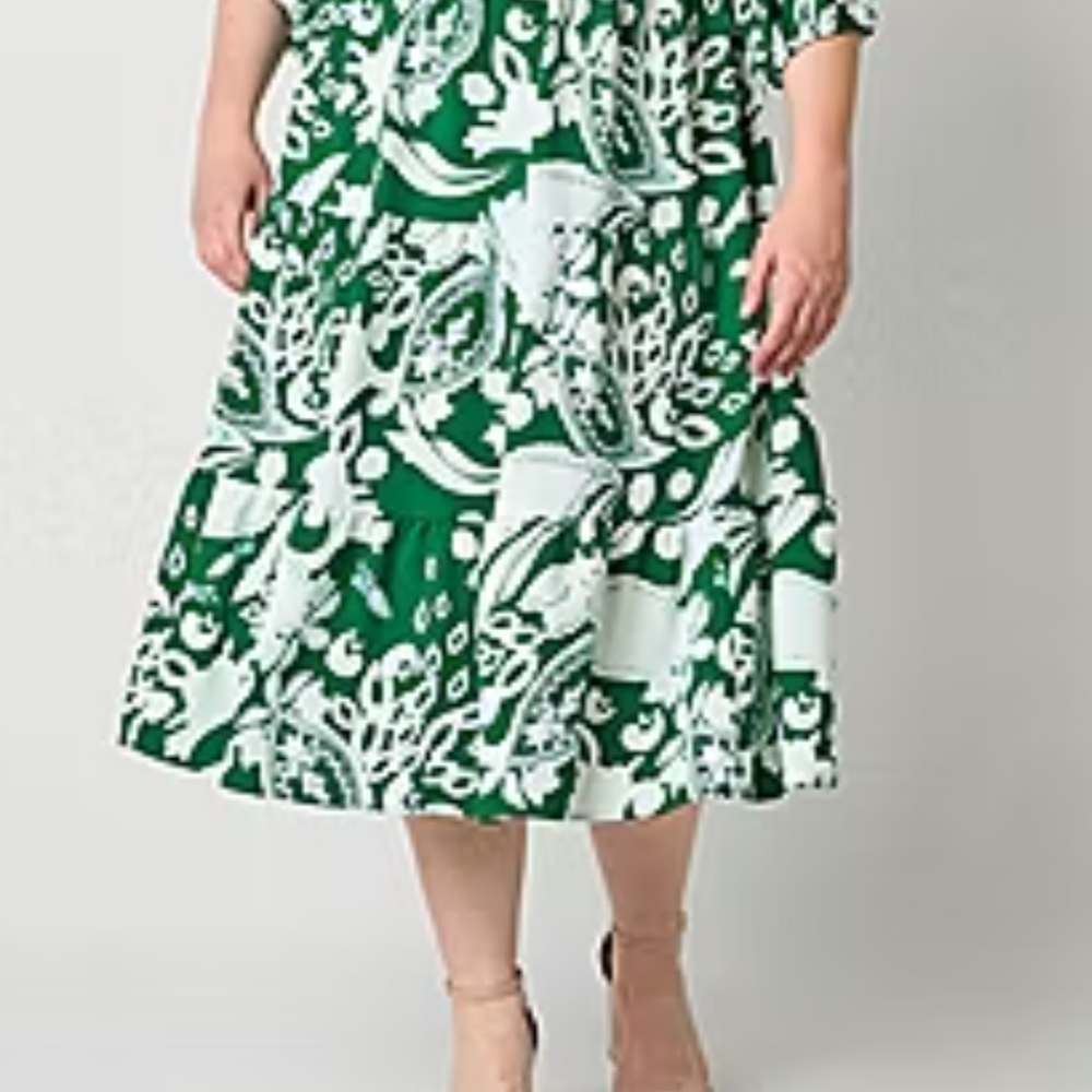 Vibrant Green and White Midi To Maxi Dress NWOT - Picture 2 of 7